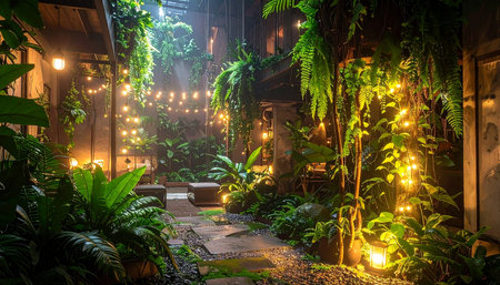 Garden with lights in the evening, Bangkok, Thailand, Asiaの素材