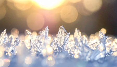 Close-up of snowflake on blurred bokeh background.の素材