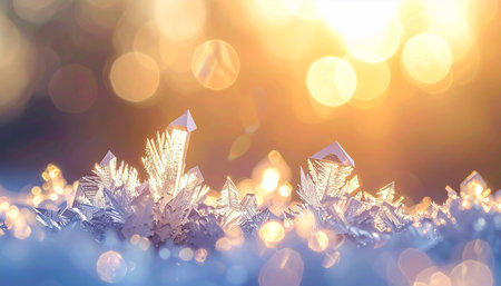 Christmas background with bokeh lights and snowflakes on bokeh backgroundの素材