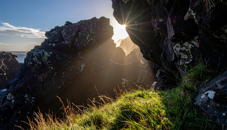 Sunset over the Atlantic Ocean in summer, Iceland, Europe.の素材