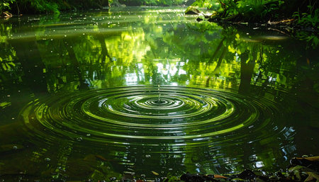 Water ripples in a pond in a park in the morning.の素材