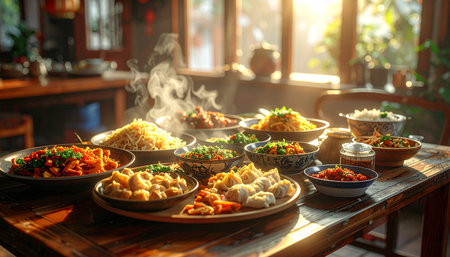 Chinese food on the table in the restaurant. Chinese cuisine concept.の素材