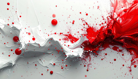 Red and white paint splashes on white background. 3d renderingの素材