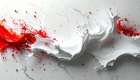 3d illustration of white and red paint splashes on white backgroundの素材