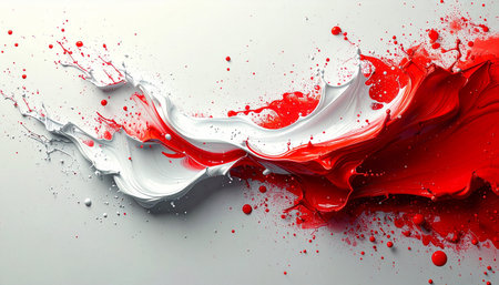 Red and white paint splashes on white background. 3d renderingの素材