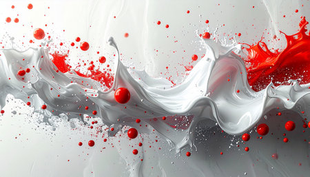 3d illustration of white and red paint splashing on white backgroundの素材