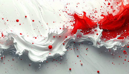 Red and white paint splashes on white background. 3d renderingの素材