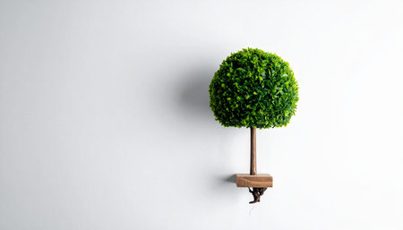 Tree in pot on white wall background with copy space. Eco conceptの素材