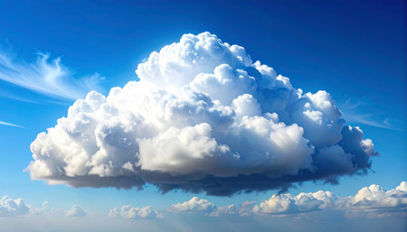 Cloudscape with blue sky and white fluffy clouds. 3d illustrationの素材