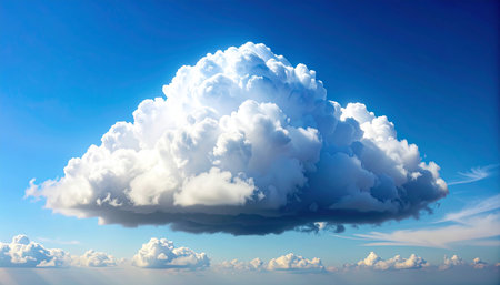 Cloudscape with blue sky and white fluffy clouds. 3d illustrationの素材