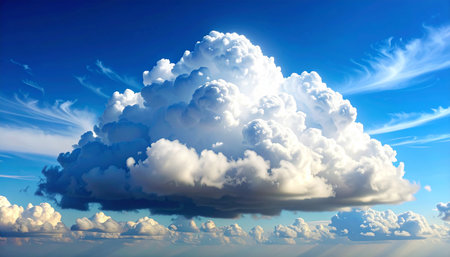 Beautiful cumulus clouds on the blue sky. 3D illustrationの素材