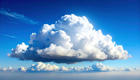 Cloudscape with blue sky and white fluffy clouds. 3d illustrationの素材