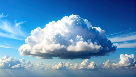 blue sky with white cumulus clouds. 3d illustration of cloudsの素材