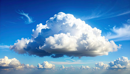Blue sky background with white clouds. Cumulus clouds. 3D illustrationの素材