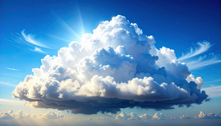 Blue sky background with white clouds and sun ray. 3d renderingの素材