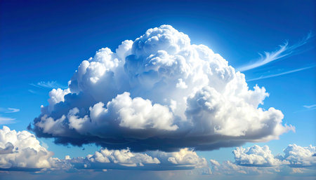 Cloudscape. Blue sky and white clouds. 3D illustration.の素材