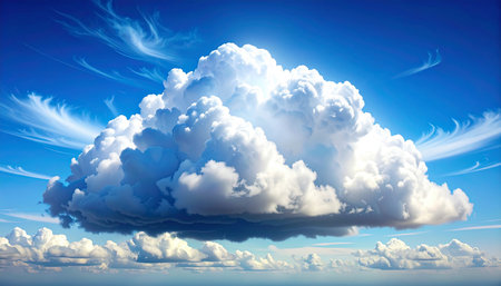 Cloudscape with blue sky and white clouds. 3D illustration.の素材