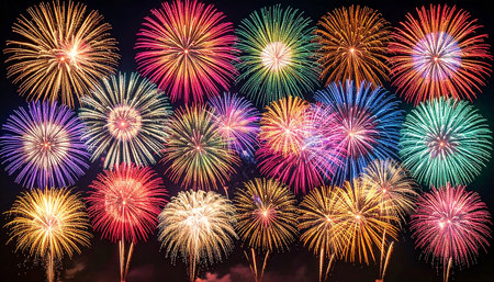 Colorful fireworks display for celebration happy new year and merry christmasの素材