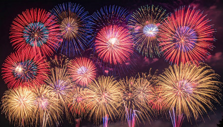 Colorful firework display for celebrate happy new year and merry christmasの素材