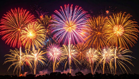 Colorful firework display for celebration happy new year and merry christmasの素材