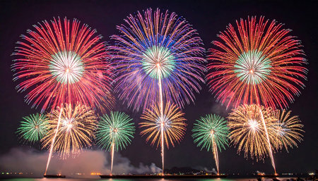 Colorful fireworks display for celebration happy new year and merry christmasの素材