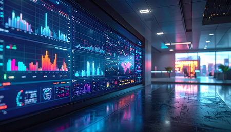 financial chart on the wall, stock market concept. 3d renderingの素材