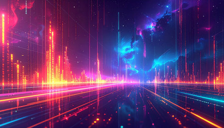 Futuristic technology background with glowing lines and particles. 3d renderingの素材