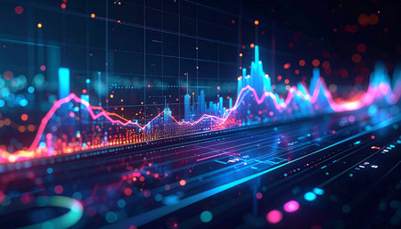 financial chart on technology abstract background. 3d rendering toned imageの素材