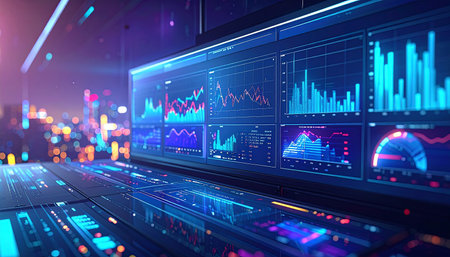 Futuristic screen with stock market data. 3d rendering.の素材
