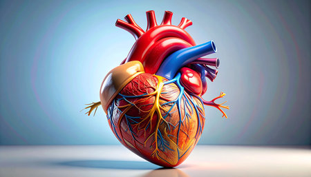 Human heart on blue background. 3D illustration. 3D rendering.の素材