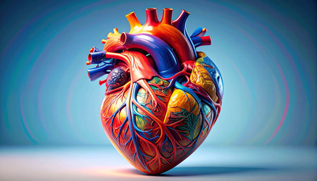 Human heart on blue background. 3D illustration. 3D rendering.の素材