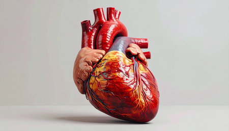 Human heart model on gray background. 3D illustration. Human heart anatomy.の素材