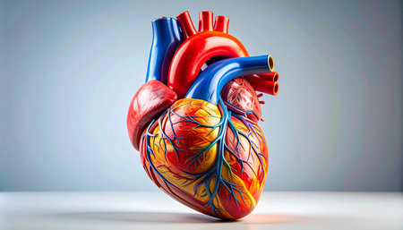 Human heart anatomy on blue background. 3d illustration with clipping pathの素材