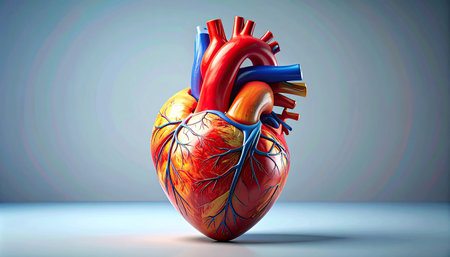 Human heart on blue background. 3d illustration. 3d renderingの素材