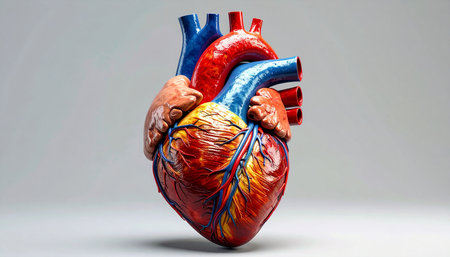 Human heart model on a gray background. 3d rendering, 3d illustration.の素材