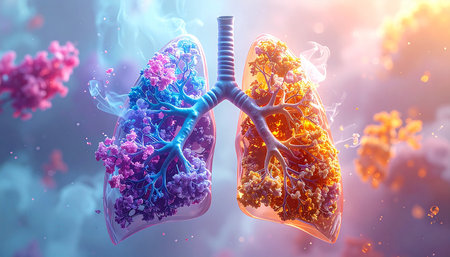 Human lungs with lung cancer. 3D illustration, 3D renderingの素材