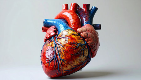 Human heart model on a white background. 3D illustration. Copy space.の素材