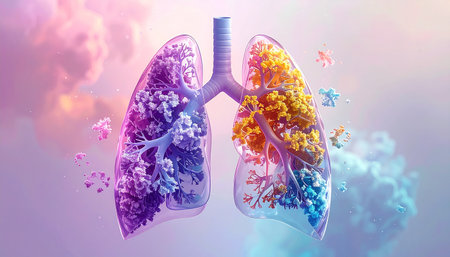 Lungs and bronchus in abstract background. 3D renderingの素材