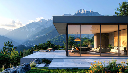 3d rendering of modern cozy house with pool and parking for sale or rentの素材