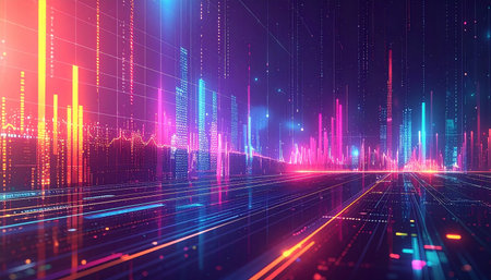 Abstract technology background with glowing lines and dots. 3D Renderingの素材