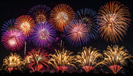 Colorful fireworks display for celebration happy new year and merry christmasの素材