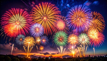 Colorful fireworks display for celebration happy new year and merry christmasの素材