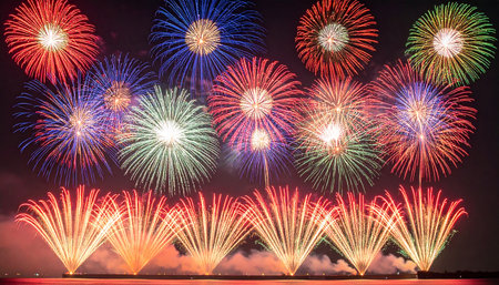 Colorful firework display for celebration happy new year and merry christmasの素材