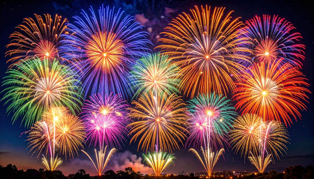 Colorful fireworks display for celebration happy new year and merry christmasの素材