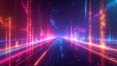 Futuristic technology background with glowing lines and particles. 3d renderingの素材