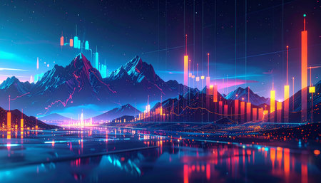 Futuristic interface with forex candlestick chart. 3d renderingの素材