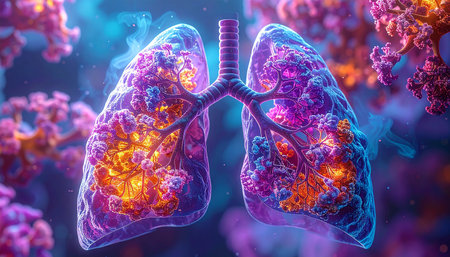 Lungs with virus, 3D illustration. Conceptual imageの素材