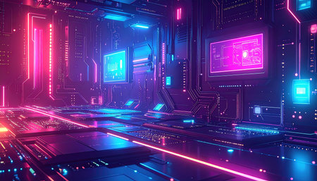 Futuristic cyberpunk background, 3d rendering. Computer digital drawing.の素材