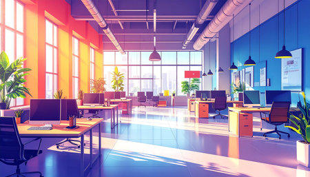 Modern office interior. Workplace with a computer. 3d renderingの素材