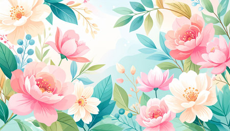 Beautiful floral background with flowers and leaves. Vector illustration for your designの素材